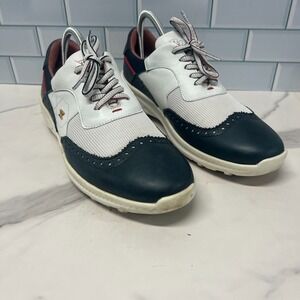 Boxto Golf‎ Shoes Mens Size 9.5 White Navy Spikeless Wingtip Leather Comfort